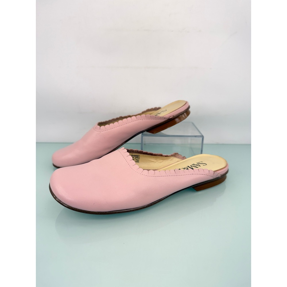 Sam & Libby Mule Slides Clogs 6 Pink Leather Scallop Trim Cottagecore Balletcore